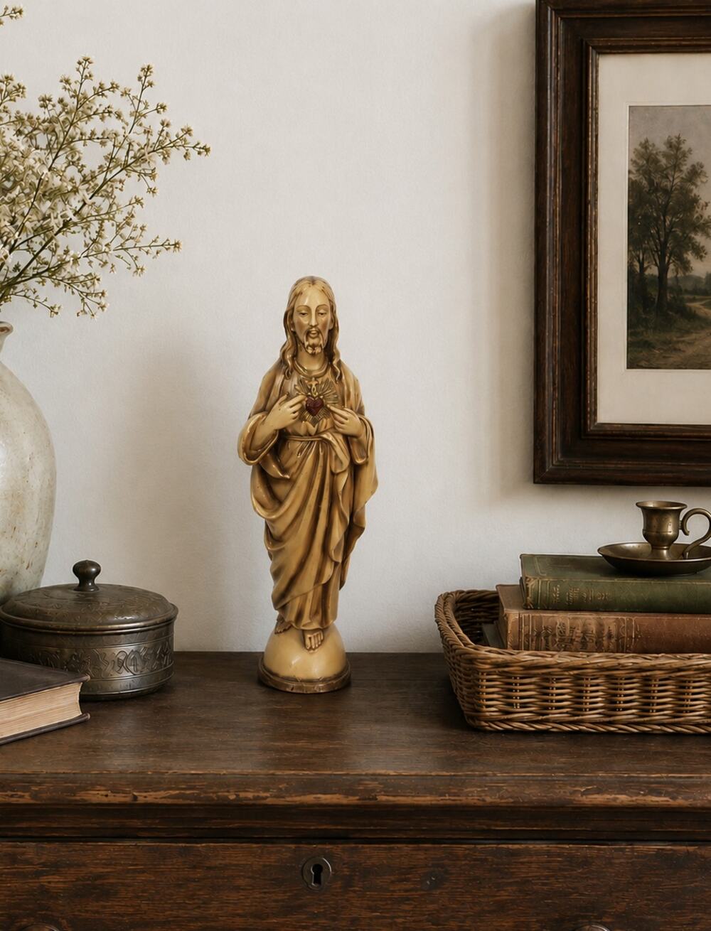 Vintage Sacred Heart of Jesus 12" Plastic Unbreakable Sacred Statues